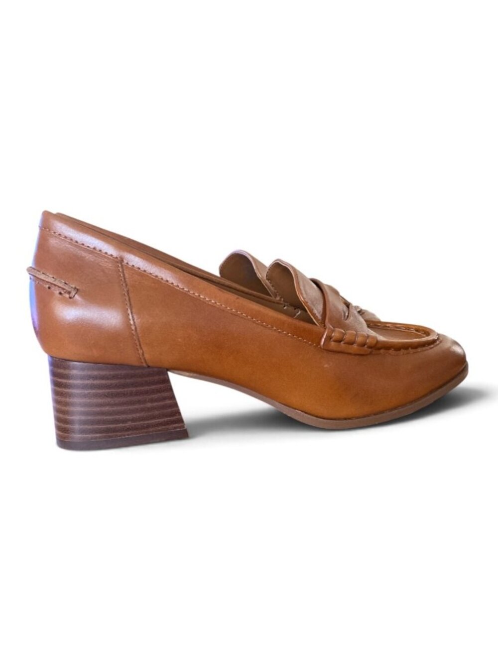 Vince Camuto Carissla Leather Block Heel Loafers 9M Brown NEW No Box - Picture 2 of 7